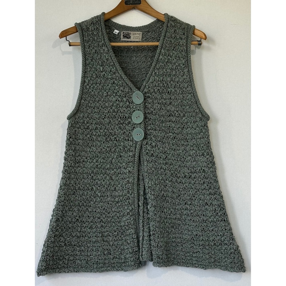 Habitat Sweater Vest Open Knit Button V-Neck Womens M Sage Green Excellent